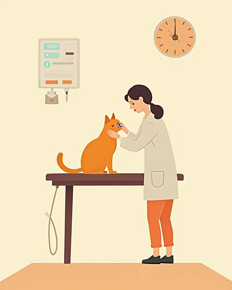 진료실에서 검진 받는 노령 고양이