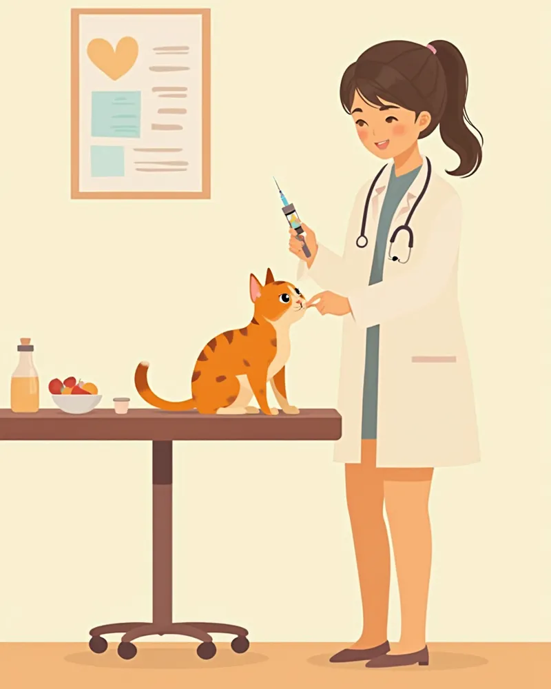 수의사가 고양이에게 백신을 접종하는 모습