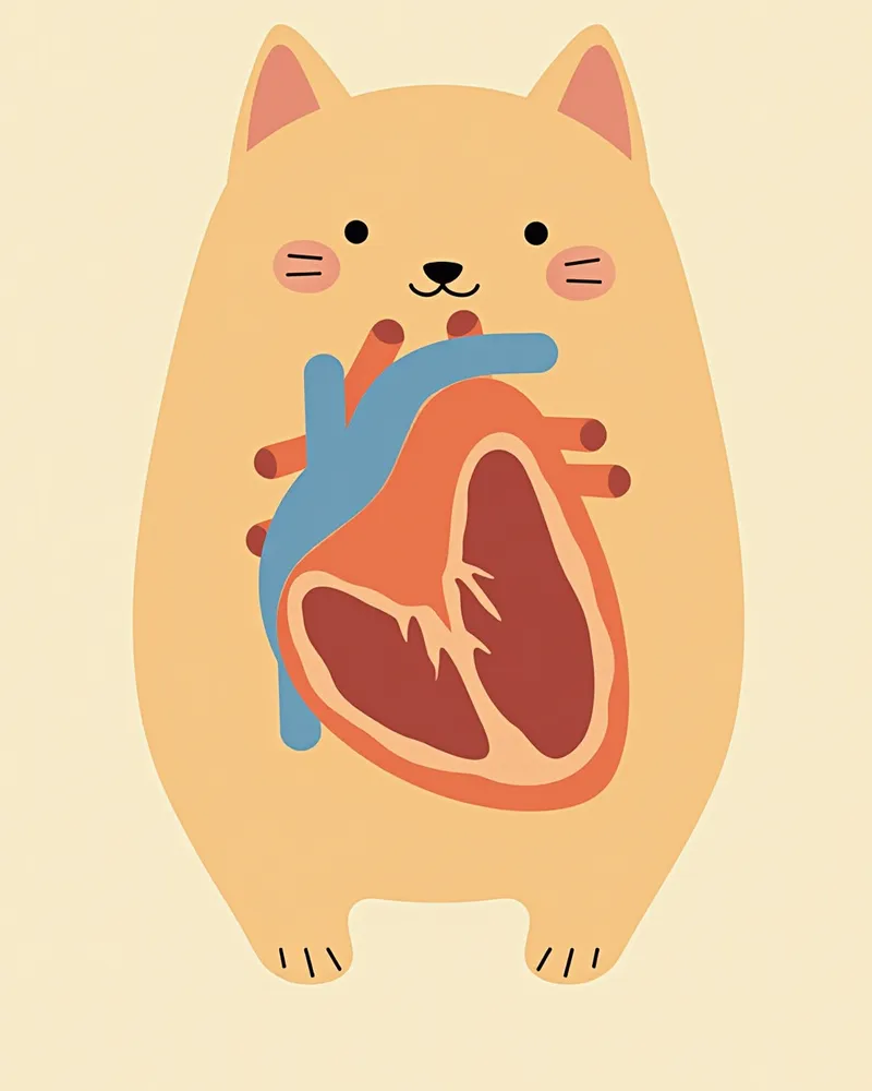 심부전으로 인해 확장된 고양이 심장과 폐부종 상태