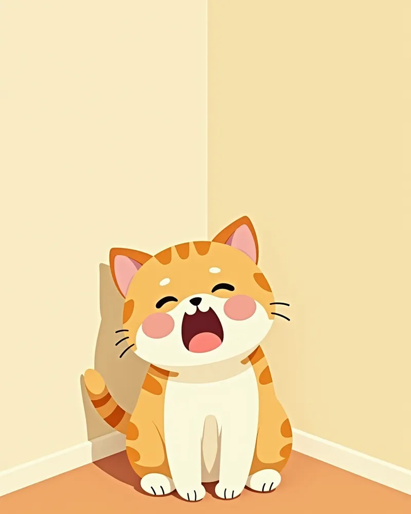 숨이 차서 구석에 앉아 헐떡이는 고양이, 입을 벌리고 숨 쉬는 모습