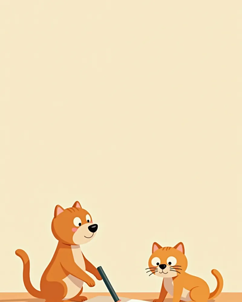 고양이 건강 일지를 쓰는 손, 고양이가 옆에 앉아 있는 모습