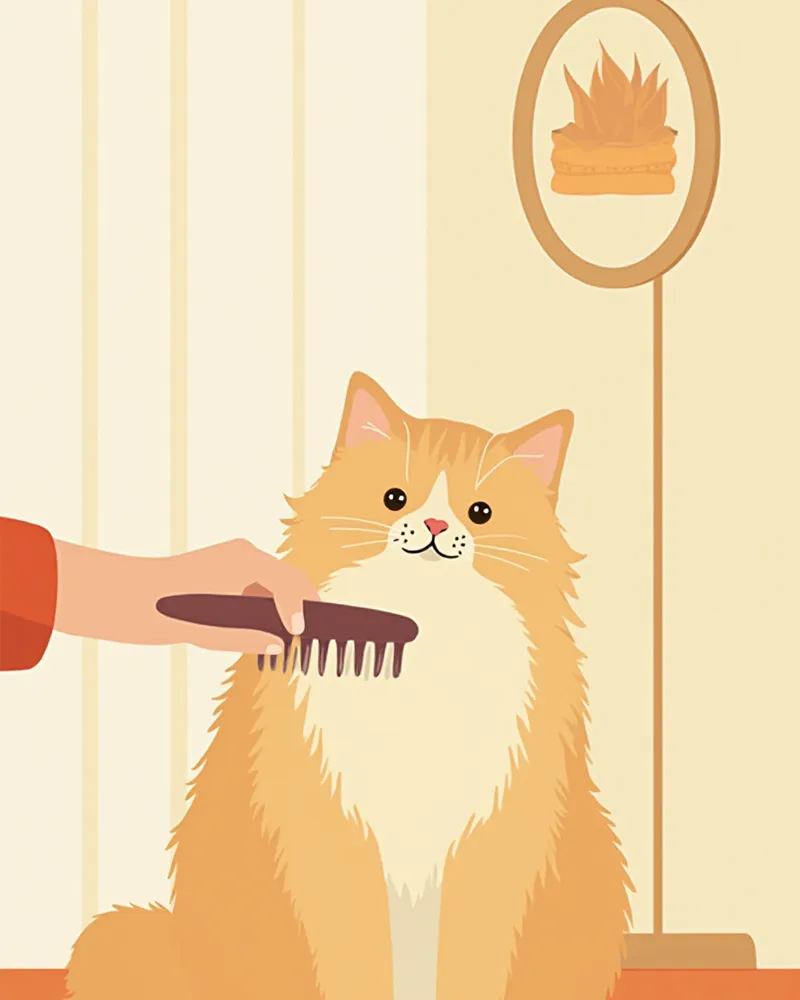 장모종 고양이를 빗질해주는 보호자