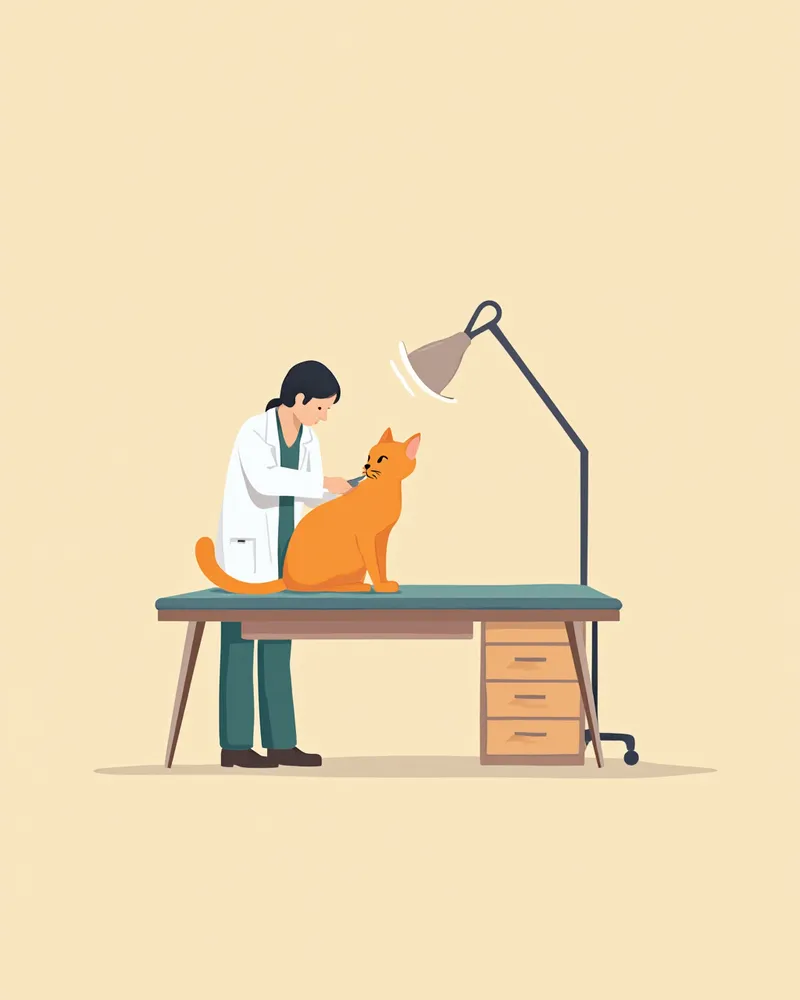 수의사에게 복부 진찰을 받고 있는 고양이