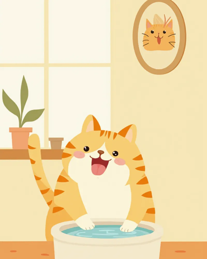 급수기에서 물을 마시고 있는 건강한 고양이