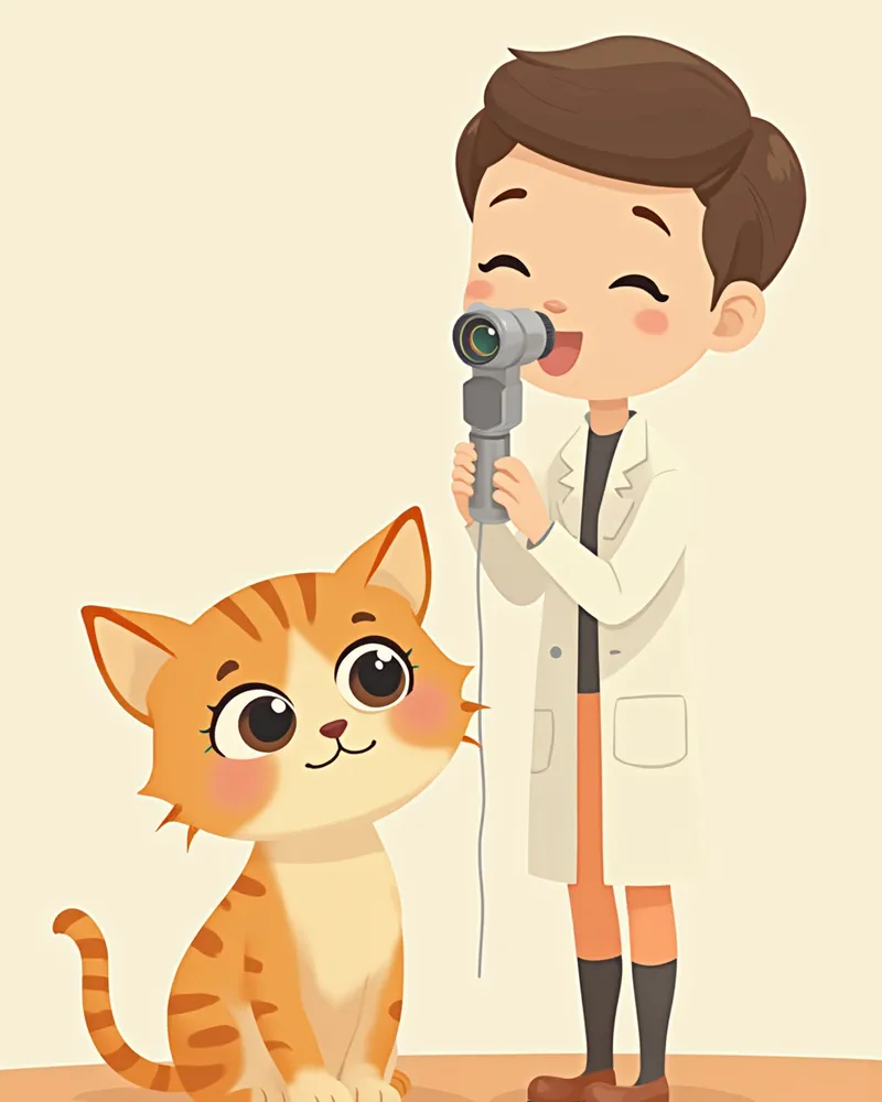 수의사가 고양이 눈을 검사하는 모습