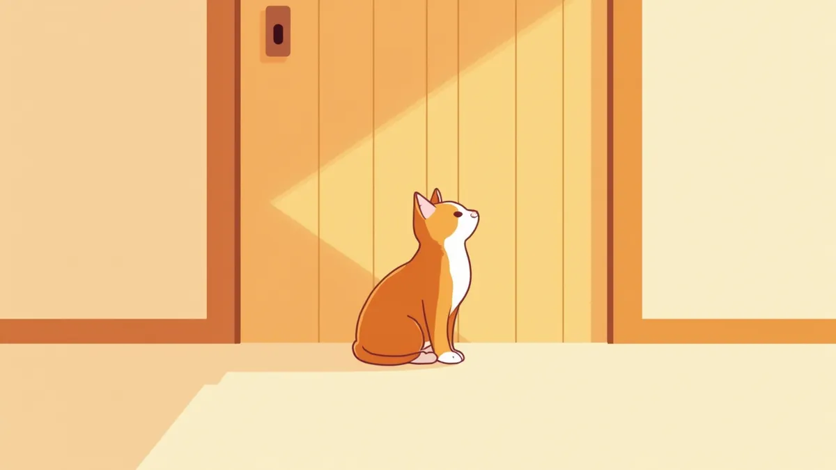 닫힌 문 앞에 앉아 보호자를 부르는 고양이