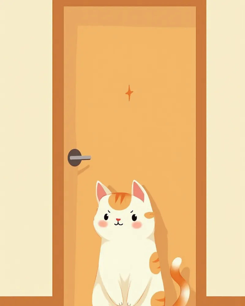 문 앞에서 불안한 표정으로 보호자를 기다리는 고양이