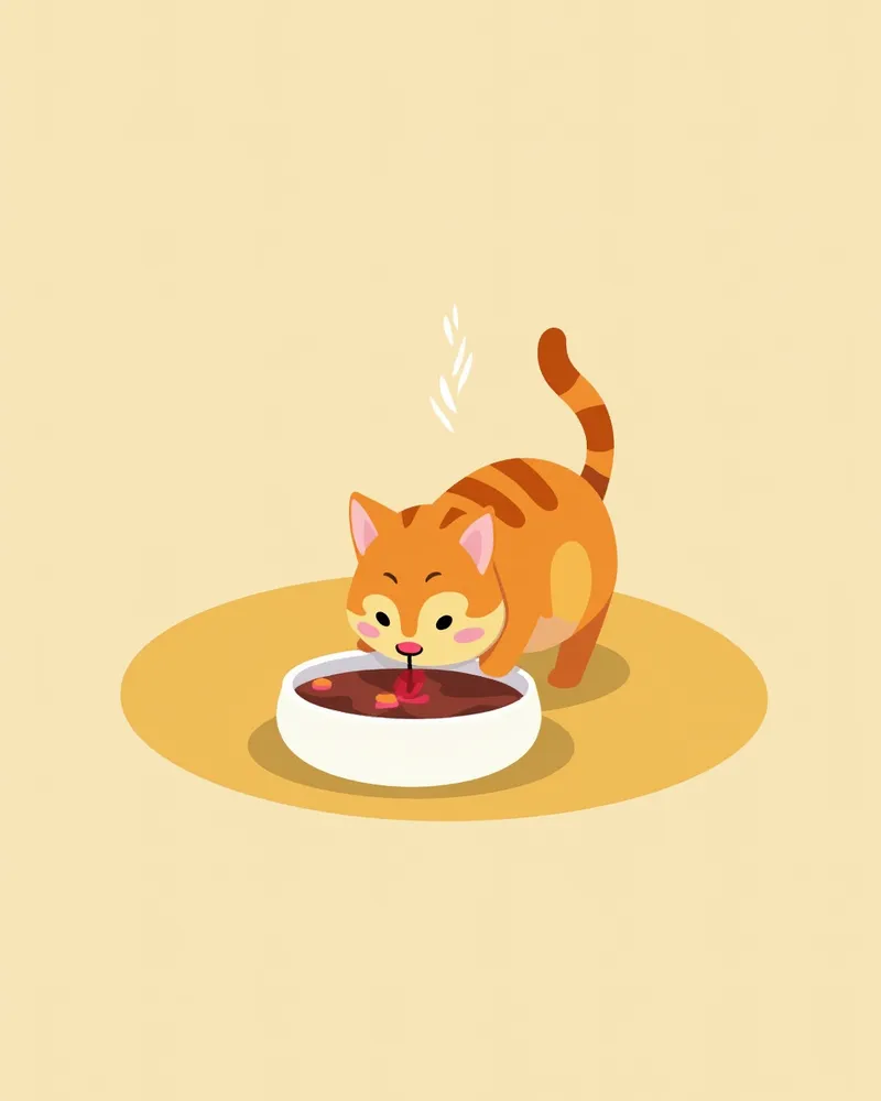 오염된 사료 그릇을 핥는 고양이