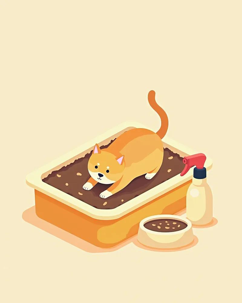 위생적인 환경을 유지하는 고양이 관리 장면