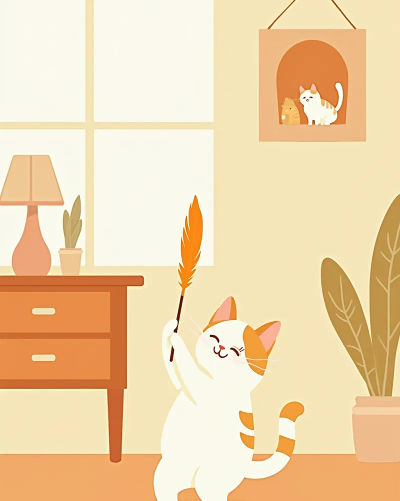 보호자와 놀이하는 고양이의 저녁 일상