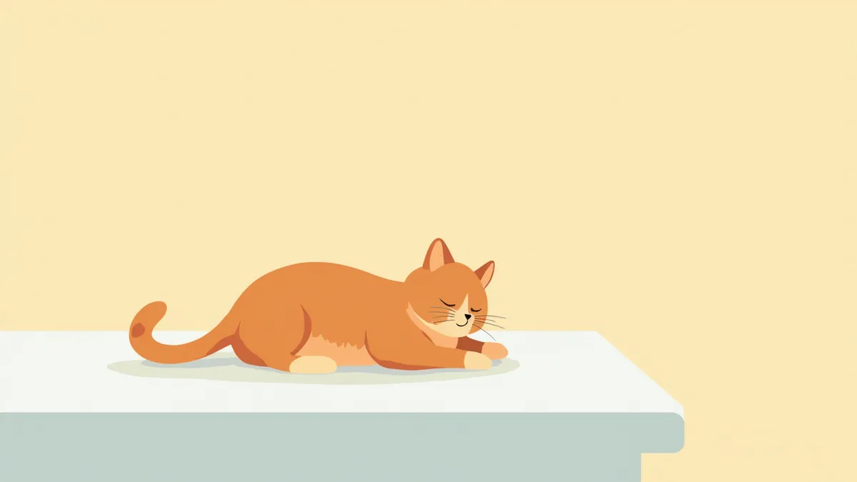 진료대 위에서 편안히 누워 있는 고양이