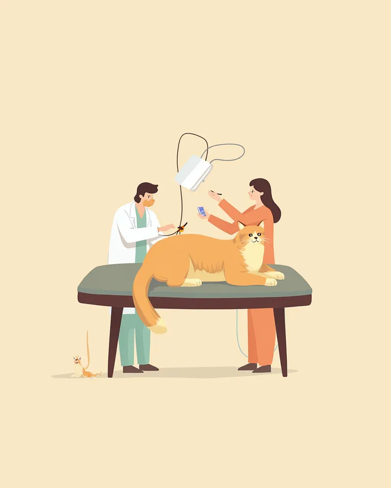 고양이에게 심장 초음파 검사를 진행하는 수의사