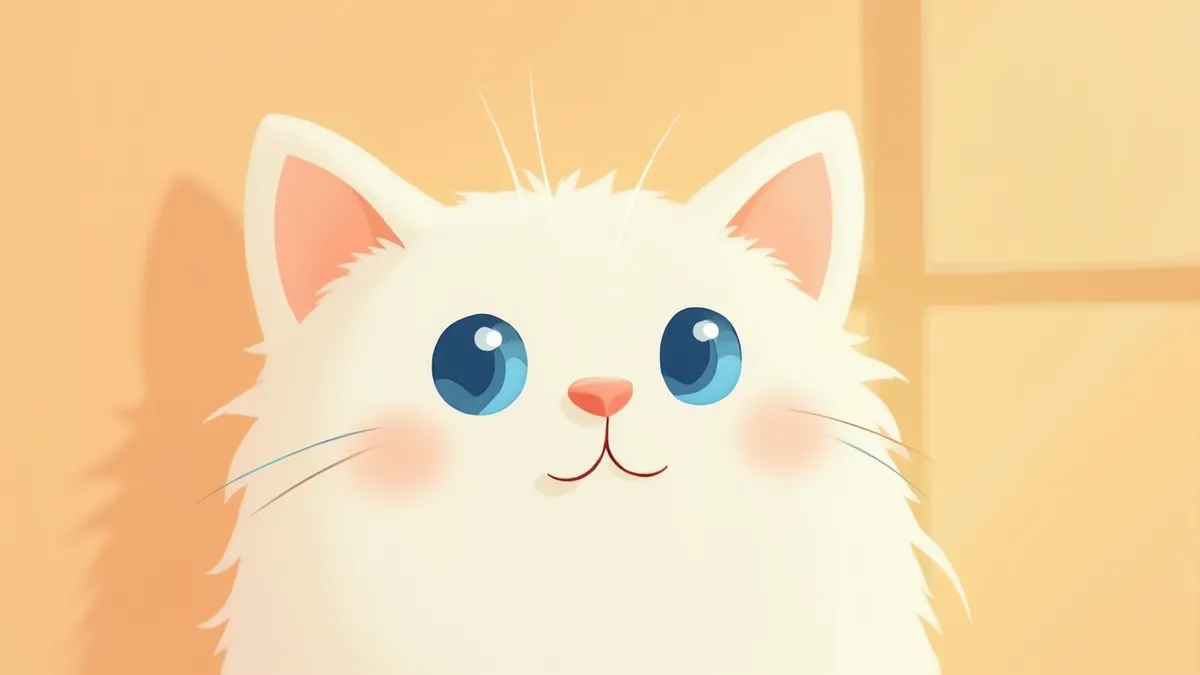 푸른 눈과 흰 털을 가진 백모청색안 고양이의 정면 클로즈업