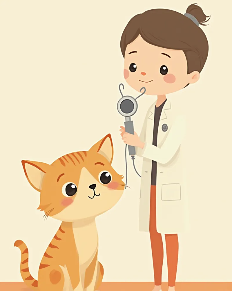 수의사가 고양이의 귀를 이경으로 검사하는 진료 장면