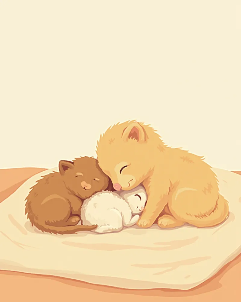 어미젖을 먹고 있는 갓 태어난 새끼 고양이들