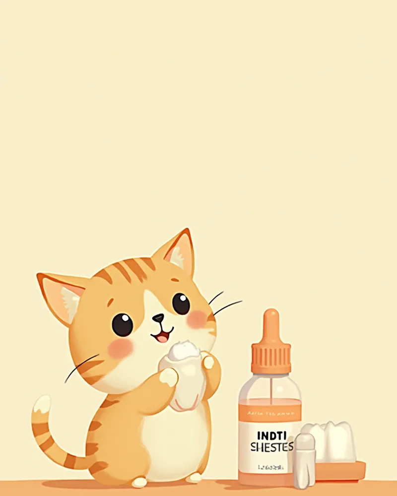 구강 관리 젤과 급수 첨가제를 살펴보는 고양이 일러스트