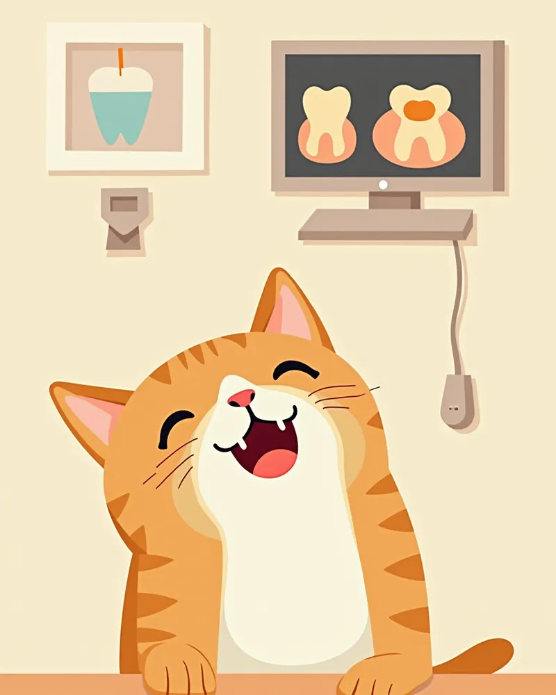 수의사가 고양이 치과 방사선 사진을 보며 진단하는 모습