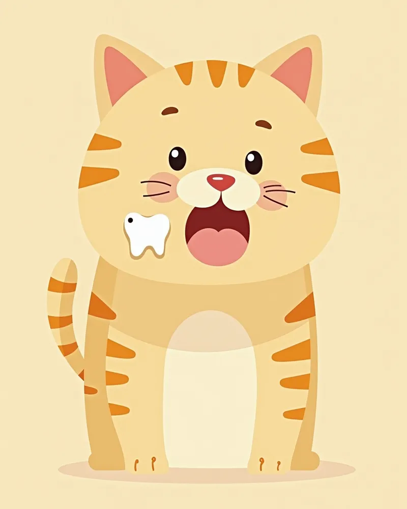 치아가 부러지고 잇몸이 붓고 있는 고양이