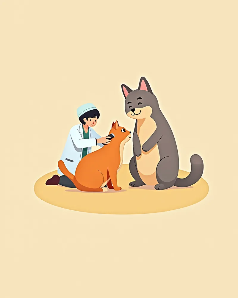 수의사가 고양이 피부를 월드 램프로 검사하는 모습