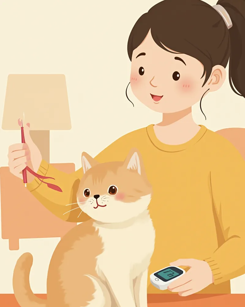 집에서 고양이 혈당을 측정하는 보호자