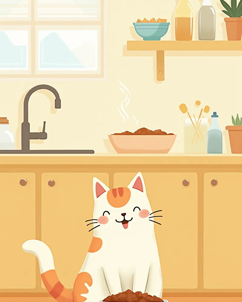 깨끗한 그릇에서 사료를 먹고 있는 건강한 고양이