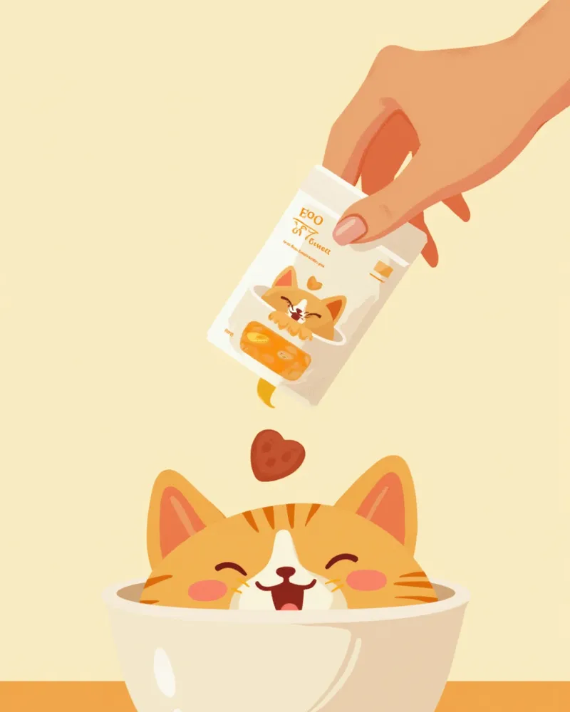 고양이 사료에 분말 유산균을 뿌리는 모습