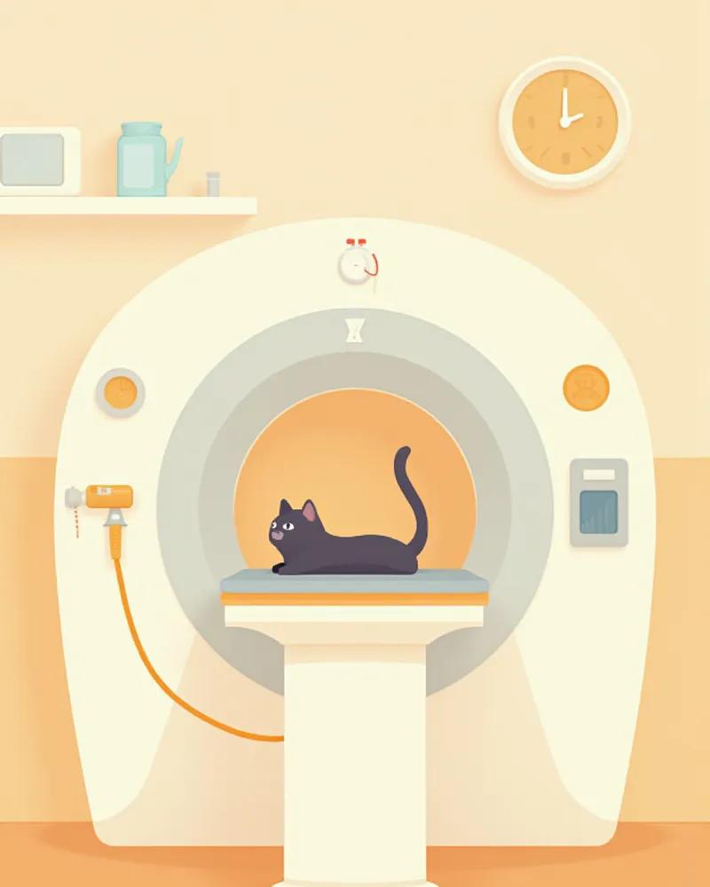 동물병원에서 MRI 검사 중인 고양이