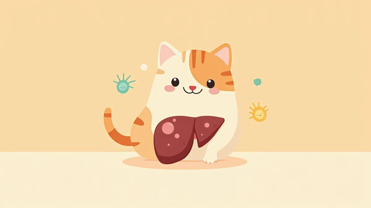 고양이 간 조직의 현미경 사진, 건강한 세포와 손상된 세포가 함께 보임