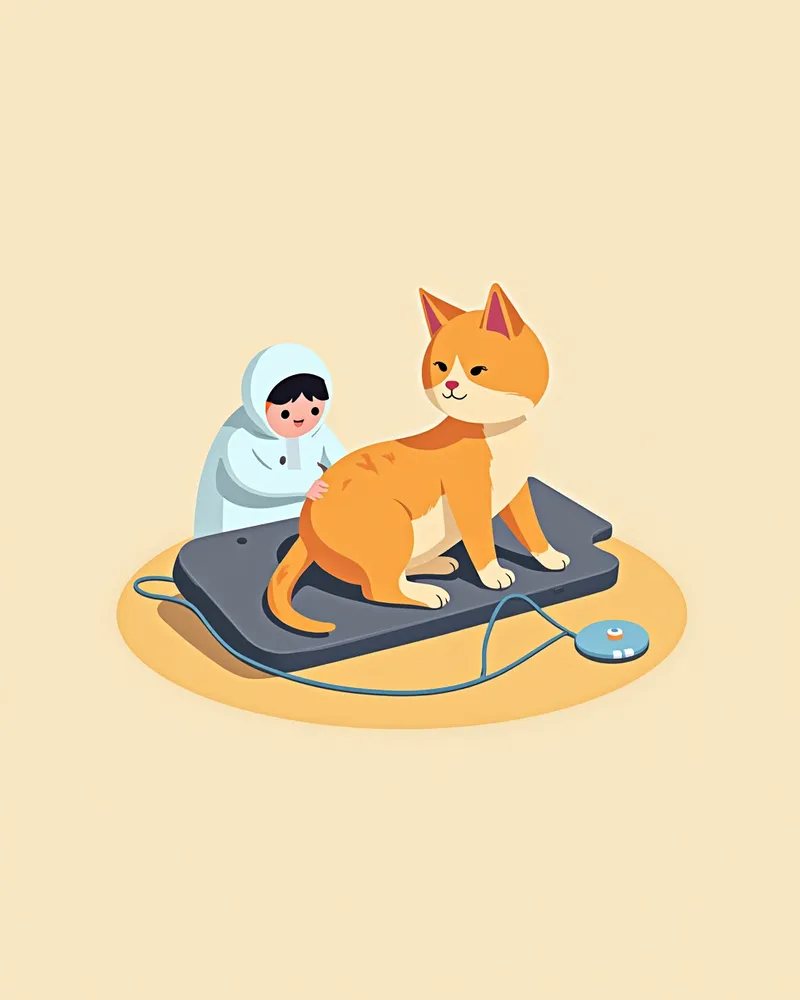 수의사가 고양이의 복부에 초음파 장비를 사용하는 모습