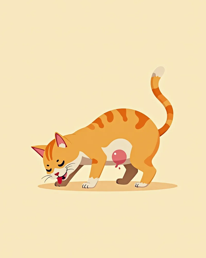 복부를 핥는 고양이 배뇨 불편 증상