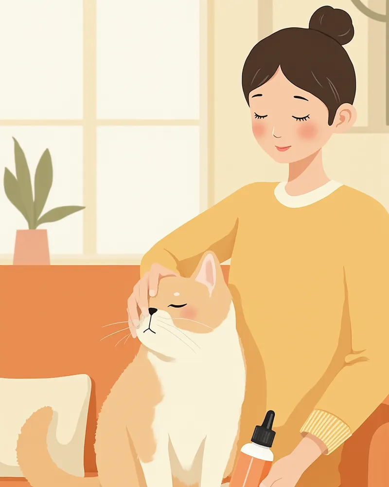 보호자가 고양이 귀 아래를 부드럽게 마사지하는 모습