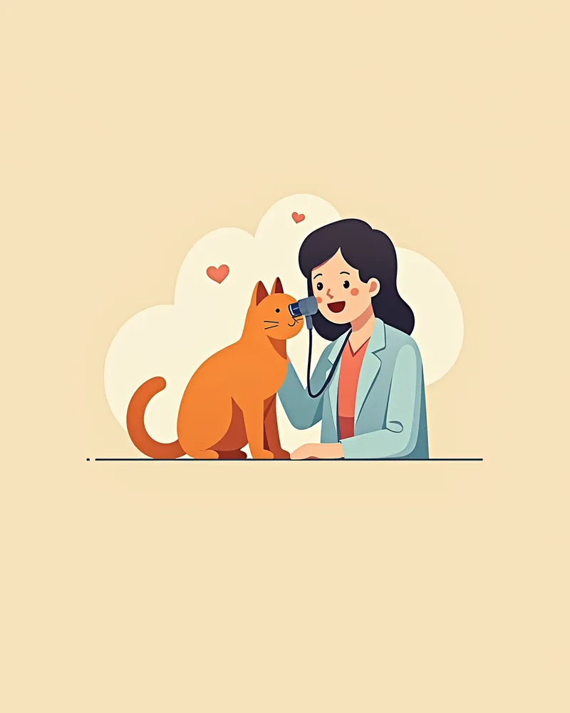 수의사가 고양이 귀를 오스코프로 점검하는 모습