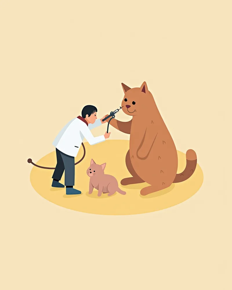 수의사가 고양이 귀를 오스코프로 검사하는 모습