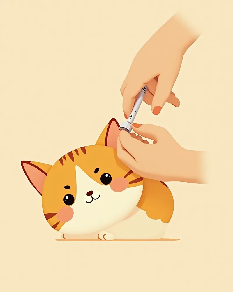 수의사가 고양이 귀에 약물을 떨어뜨리는 모습