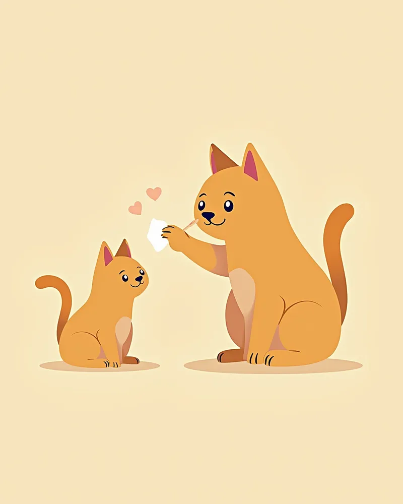 주인이 고양이 귀를 부드럽게 청소하는 모습