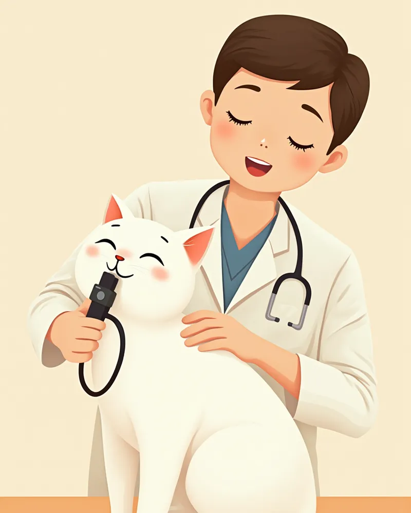 수의사가 고양이 귀를 검사하는 모습