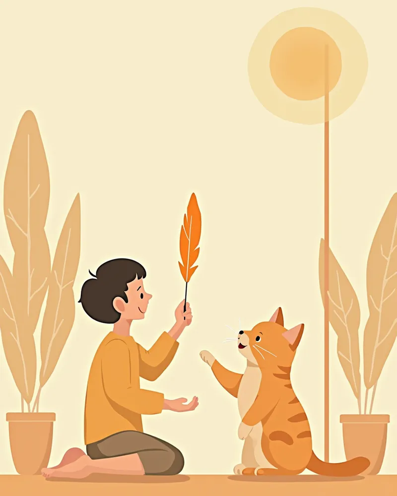 자기 전 사냥놀이를 하는 고양이와 보호자