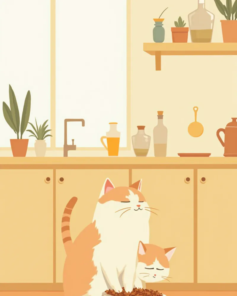 자동 급식기 앞에서 사료를 기다리는 고양이