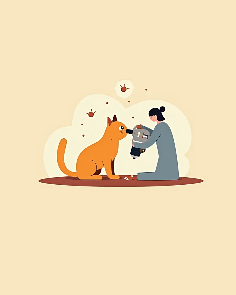 수의사가 고양이 대변을 현미경으로 검사하는 모습