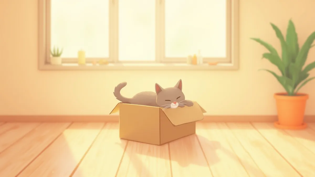 빈 상자 안에 편안히 앉아 있는 고양이