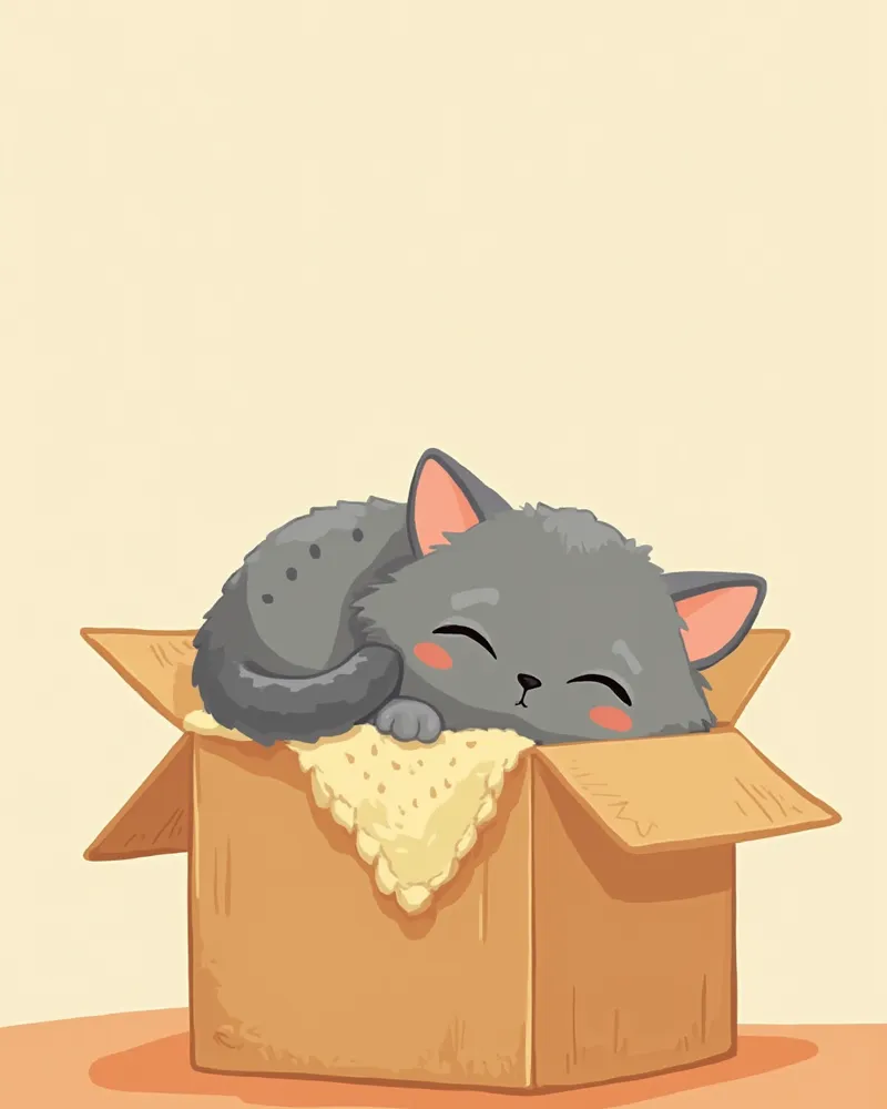 담요가 깔린 상자 안에서 잠든 고양이