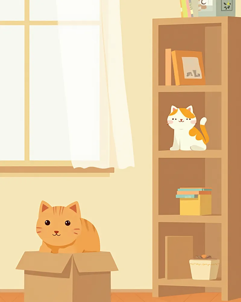 높이가 다른 두 개의 상자에 들어가 있는 고양이들