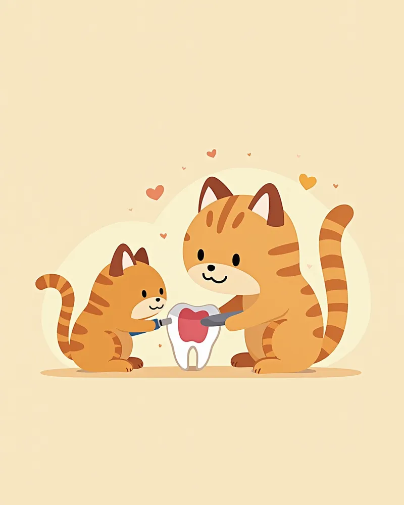 수의사가 고양이 치아에 보호 코팅을 도포하는 모습