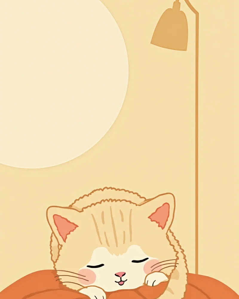 조용한 방 구석에서 담요에 기대 쉬고 있는 노령 고양이