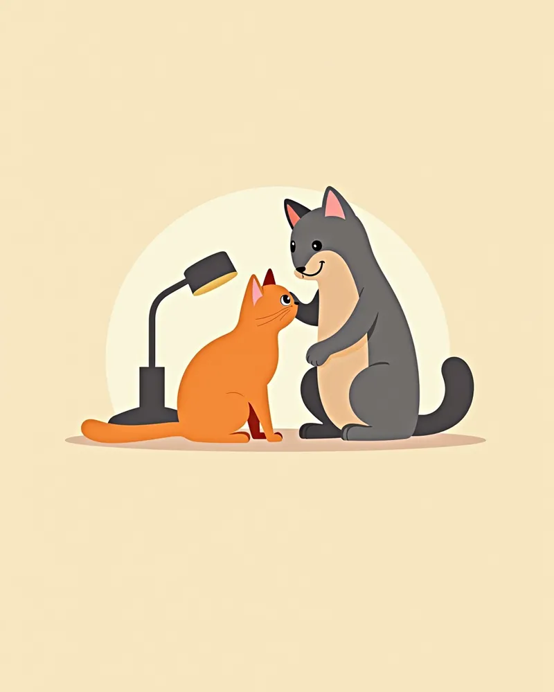 수의사가 슬릿 램프로 고양이 눈을 검사하는 모습