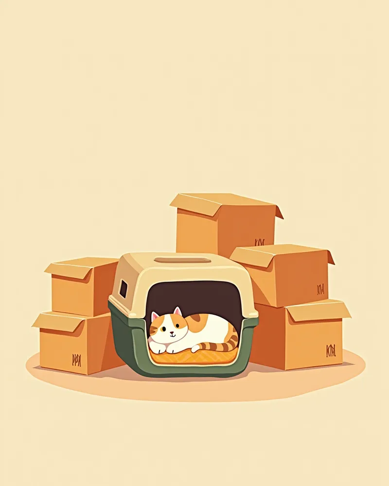 부드러운 담요가 깔린 이동장 안에서 편안하게 쉬는 고양이