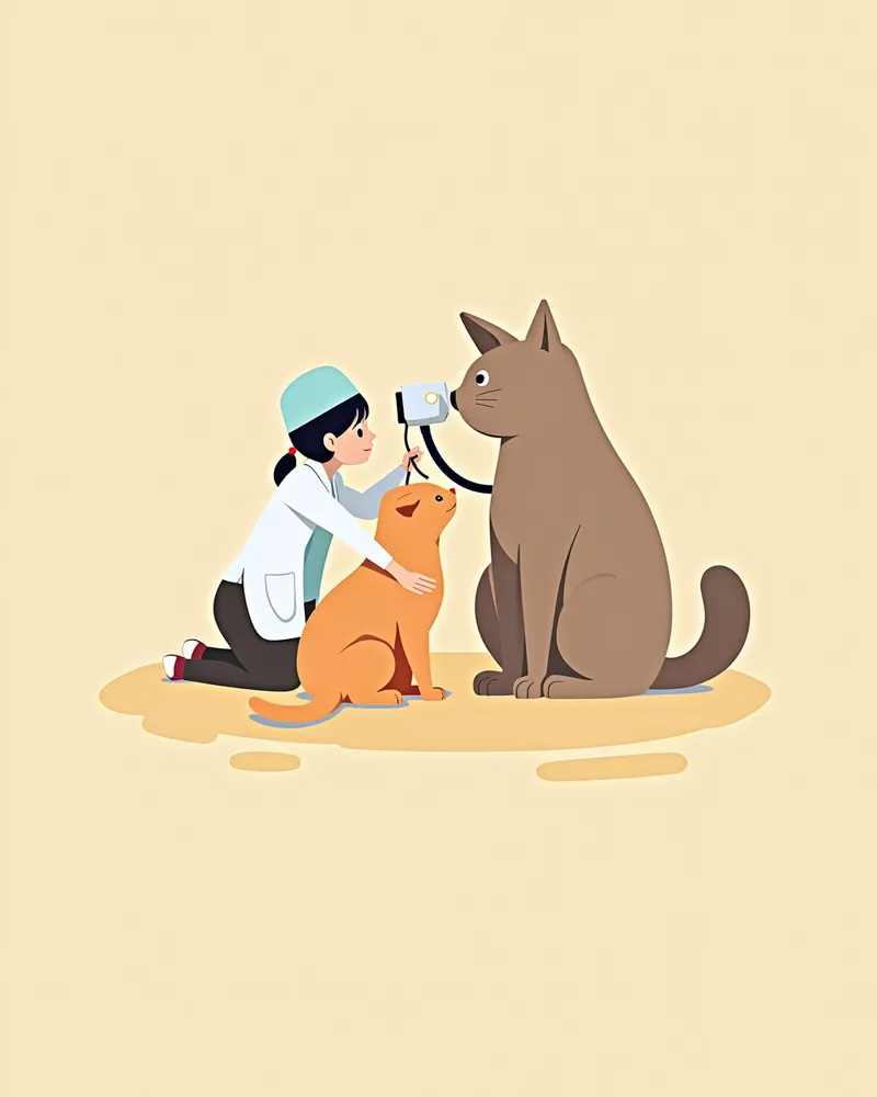 수의사가 고양이 눈을 검사하는 장면