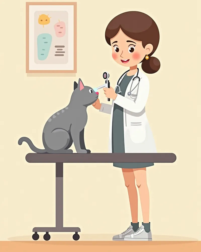 수의사가 고양이 비강을 세밀하게 검사하는 모습