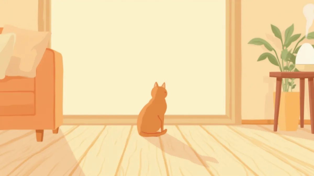디퓨저 미스트 옆에 앉아 있는 고양이