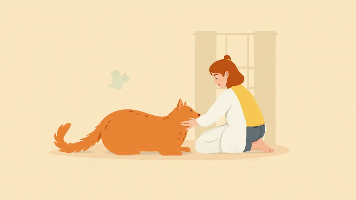 입가에 침이 맺힌 고양이를 걱정스럽게 바라보는 보호자